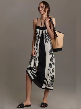 FARM RIO SLEEVELESS SQUARE NECK FLORAL SLIM DRESS MIDI SZ: L